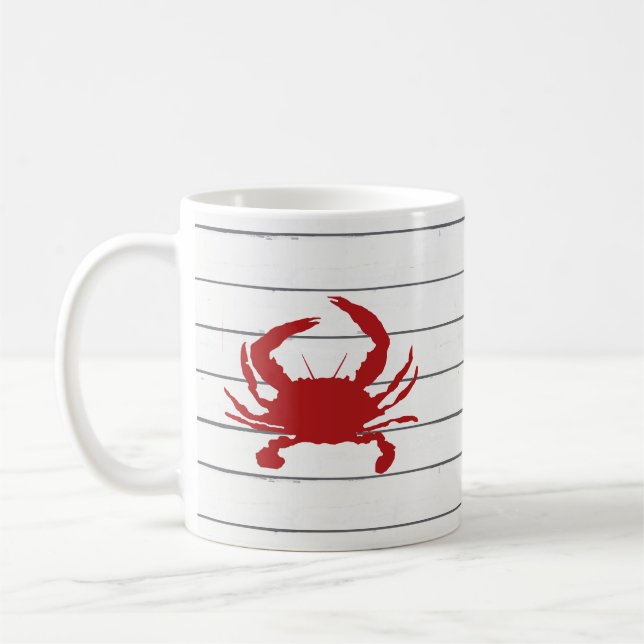 Red Crab Shiplap Coastal Coffee Mug (Left)