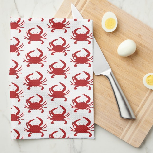 Red Crab Silhouette Pattern Beach Kitchen Towel (Quarter Fold)