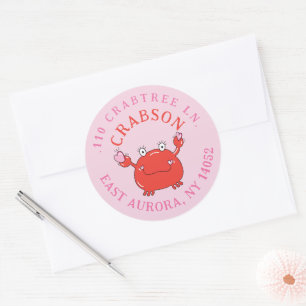 Red Crab with Hearts Round Return Address Label