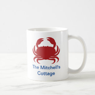 Red Crab with Name Nautical Coastal Beach Coffee Mug