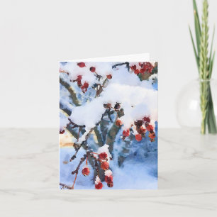 Red Crabapple Snow-Watercolor Blank Holiday Card