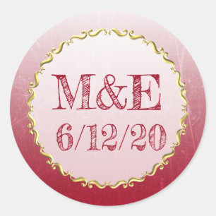 Red Crackle Personalized Wedding Stickers