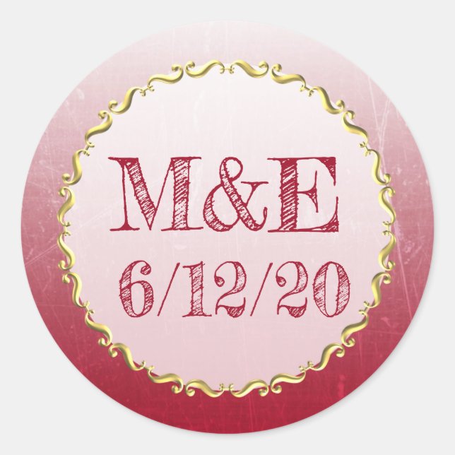 Red Crackle Personalized Wedding Stickers (Front)