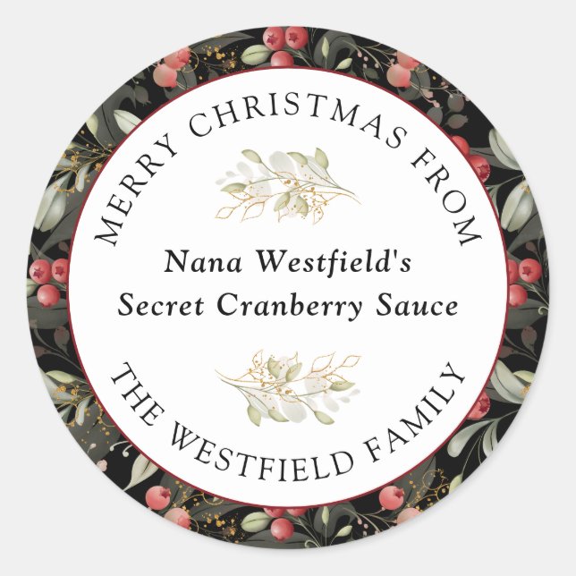 Red Cranberries Christmas Greenery Food Gift Classic Round Sticker (Front)