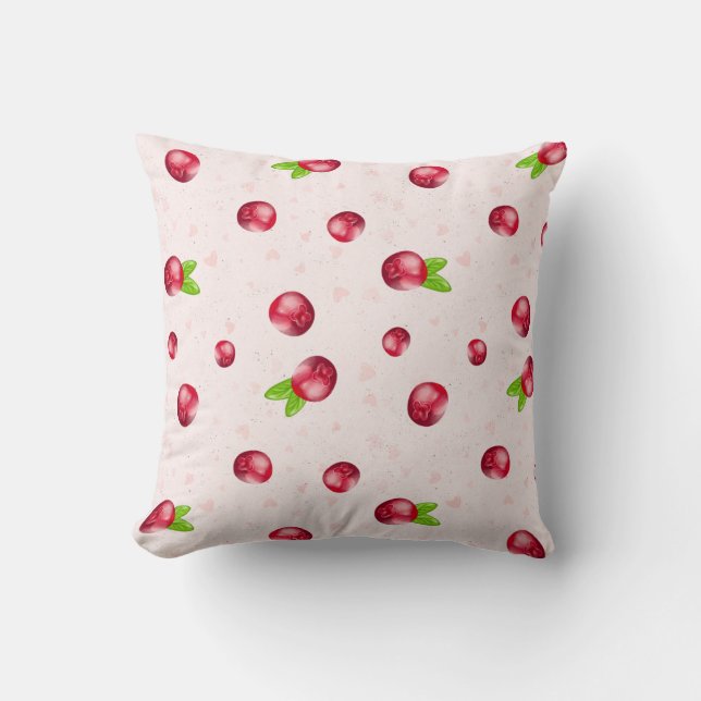 Red cranberries fruit with heart throw pillow (Front)