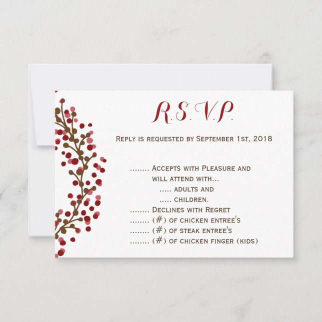 Red Cranberry Wreath R.S.V.P. RSVP Card (Front)