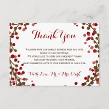 Red Cranberry Wreath Thank you Card