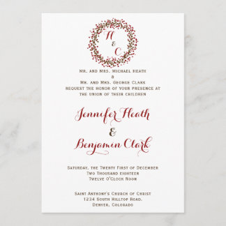Red Cranberry Wreath Wedding Invitation