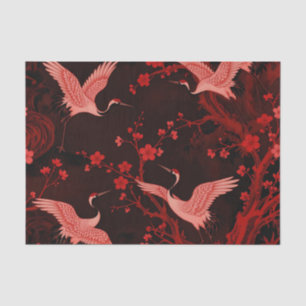 Red Crane Cherry Blossom Chinoiserie Pattern Tissue Paper