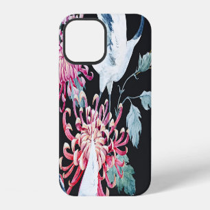 Red Crane Chrysanthemum Watercolor Pattern iPhone 12 Case