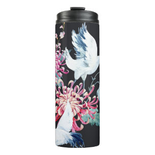 Red Crane Chrysanthemum Watercolor Pattern Thermal Tumbler