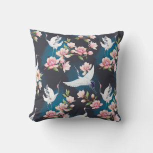 Red Crane Magnolia: Japanese Watercolor. Throw Pillow