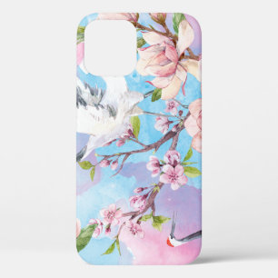 Red Crane Watercolor Japanese Motif iPhone 12 Case