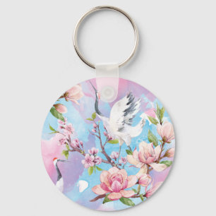 Red Crane Watercolor Japanese Motif Keychain