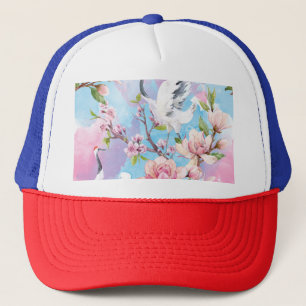 Red Crane Watercolor Japanese Motif Trucker Hat