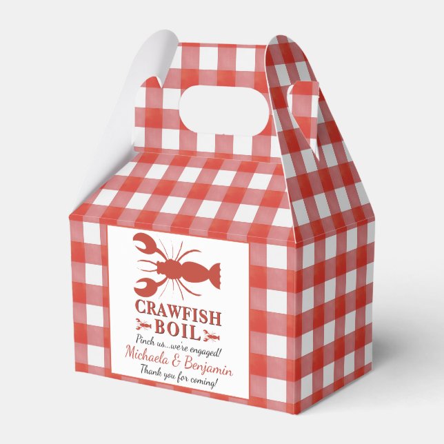 Red Crawfish Boil Picnic Lobster Engagement Party Favor Box (Front Side)