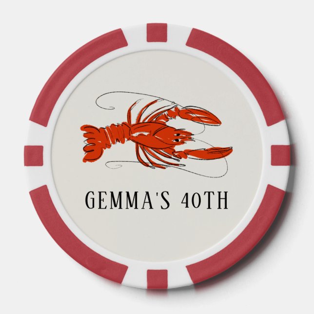 Red Crawfish Boil Seafood Personalized Poker Chips (Front)