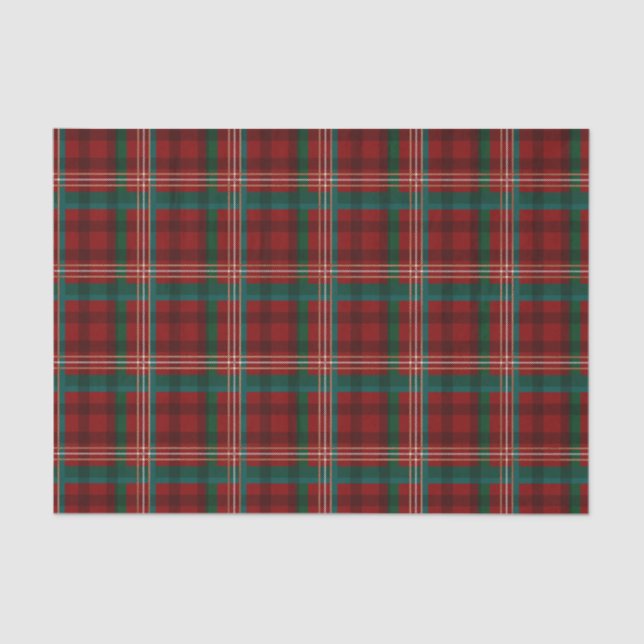 Red, Cream and Green Christmas Plaid Pattern Tissue Paper (Front)