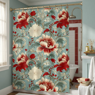 Red, Cream and Green Floral Chinoiserie
