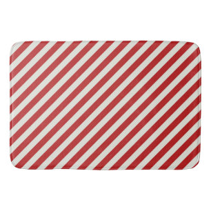 Red & Cream Beige White Stripe Christmas Holiday  Bath Mat