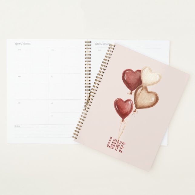 Red Cream Blush Heart Balloons Love  Planner (Display)