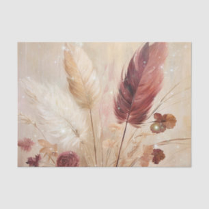 Red Cream Boho Feather Floral Tissue Paper