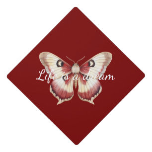 Red Cream Butterfly Graduation Cap Topper
