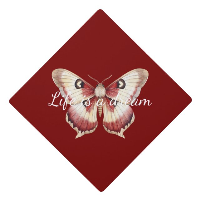 Red Cream Butterfly Graduation Cap Topper (Front)