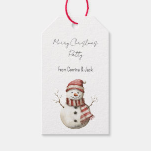 Red Cream Cane Stripes Christmas Snowman Gift Tags