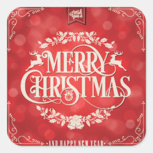 Red & Cream Christmas & New Year Greeting Square Sticker