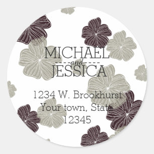 Red Cream Floral Personalized  name and address Classic Round Sticker