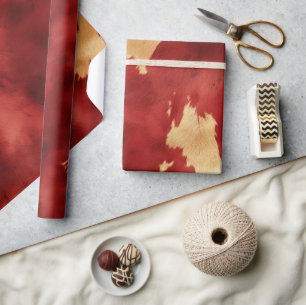 Red Cream Gold Southwest Cowhide Wrapping Paper