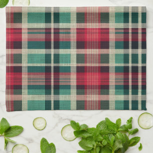 Red Cream Green Plaid Stripes Kitchen Towel