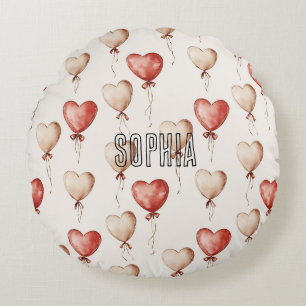Red Cream Heart Balloons Baby Shower Round Pillow