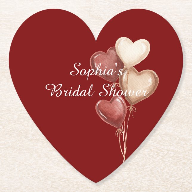 Red Cream Heart Balloons Bridal Shower Paper Coaster (Front)