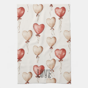 Red Cream Heart Balloons Kitchen Towel