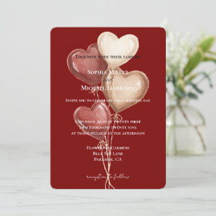Red Cream Heart Balloons Wedding Invitation