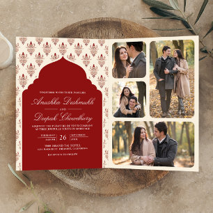 Red Cream Ikat All in One Indian Wedding Invitation