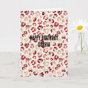 Red Cream Leopard Animal Print Birthday Card