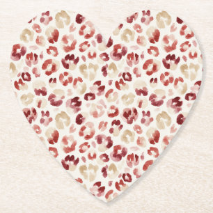 Red Cream Leopard Animal Print Birthday Paper Coaster