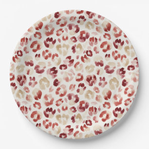 Red Cream Leopard Animal Print Paper Plate