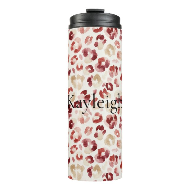 Red Cream Leopard Animal Print Thermal Tumbler (Front)