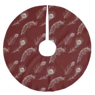 Red Cream Peacock Feathers Christmas Brushed Polyester Tree Skirt