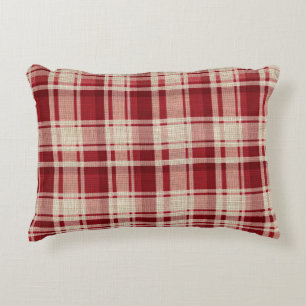 Red Cream Plaid Stripes Accent Pillow