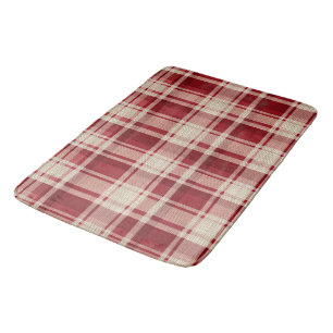 Red Cream Plaid Stripes Bath Mat