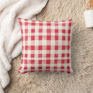Red Cream Plaid Stripes Birthday Throw Pillow