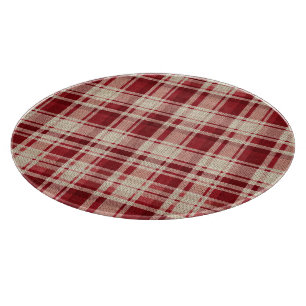 Red Cream Plaid Stripes Cutting Board