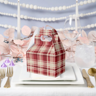 Red Cream Plaid Stripes Favor Box