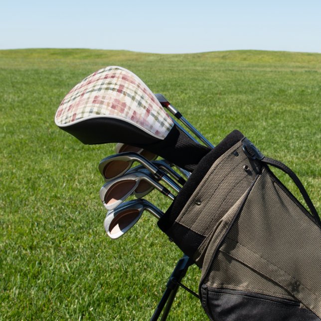 Red Cream Plaid Stripes  Golf Head Cover (In Situ)