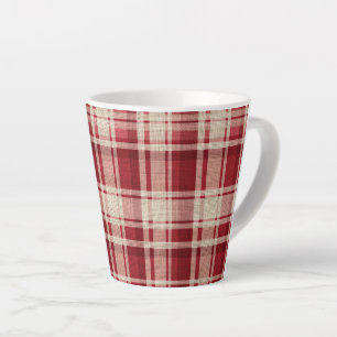 Red Cream Plaid Stripes Latte Mug
